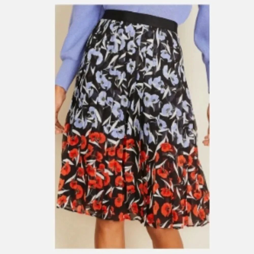 Like New! Ann Taylor Floral Chiffon Pleated Dress Skirt Red and Blue in Size 6P